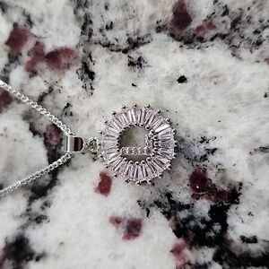 Crystal "L" In Circle Of Crystals Pendant. Silver Color 18" Chain. Extender